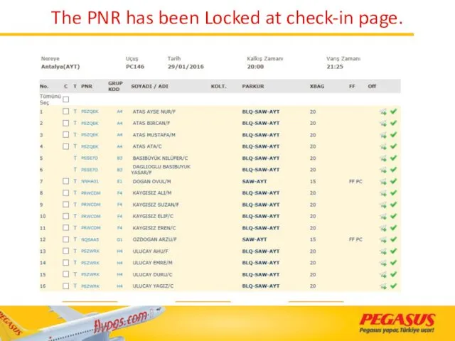 The PNR has been Locked at check-in page.