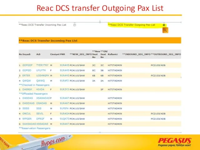 Reac DCS transfer Outgoing Pax List