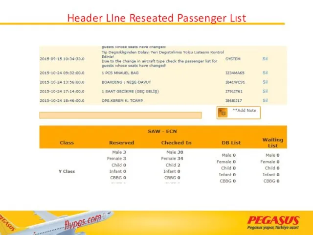 Header LIne Reseated Passenger Lıst