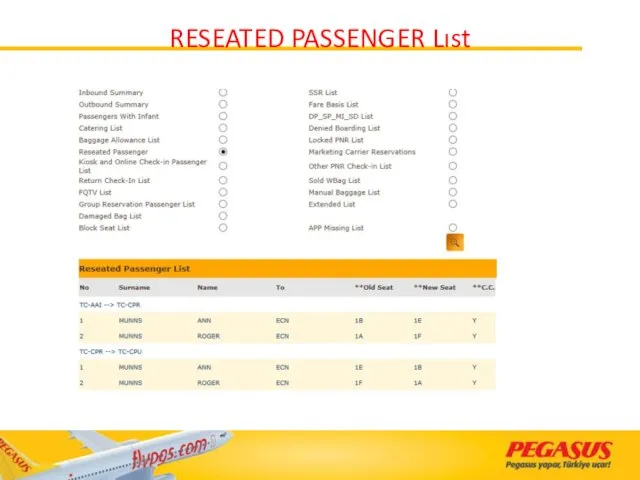 RESEATED PASSENGER Lıst