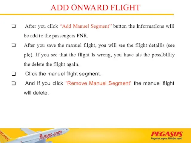 After you clIck “Add Manuel Segment” button the InformatIons wIll