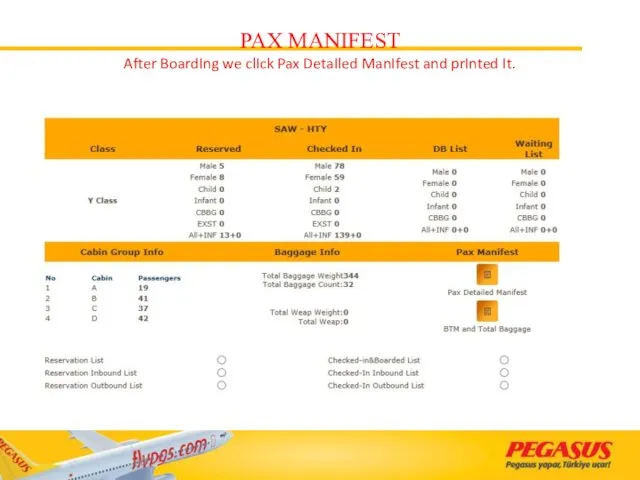 PAX MANIFEST After BoardIng we clIck Pax DetaIled ManIfest and prInted It.