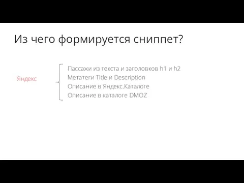 Из чего формируется сниппет? Пассажи из текста и заголовков h1