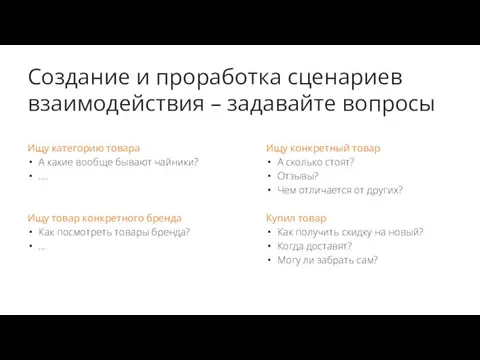 Создание и проработка сценариев взаимодействия – задавайте вопросы Ищу категорию