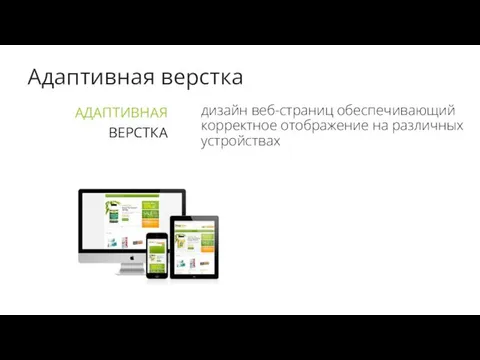 Адаптивная верстка АДАПТИВНАЯ ВЕРСТКА дизайн веб-страниц обеспечивающий корректное отображение на различных устройствах