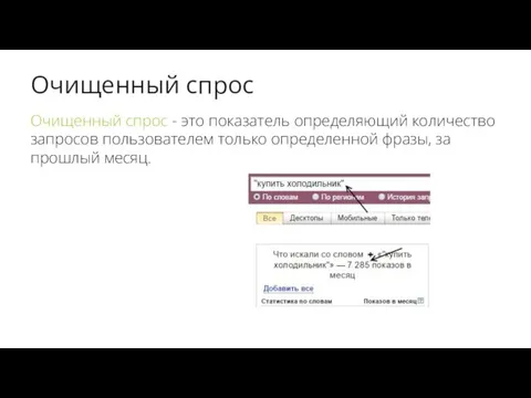 Очищенный спрос Очищенный спрос - это показатель определяющий количество запросов