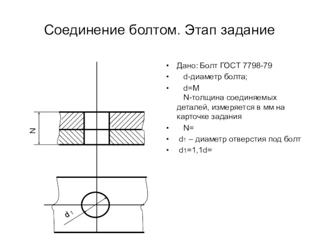 Соединение болтом. Этап задание Дано: Болт ГОСТ 7798-79 d-диаметр болта;