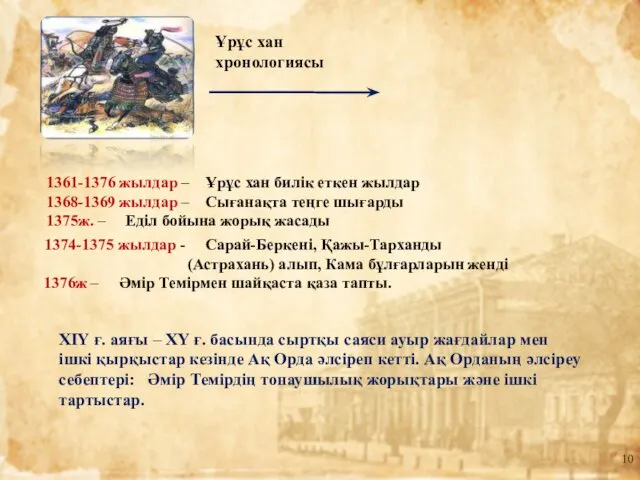 Ұрұс хан хронологиясы 1361-1376 жылдар – Ұрұс хан билік еткен