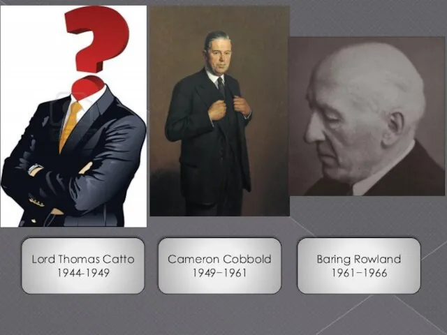 Lord Thomas Catto 1944-1949 Cameron Cobbold 1949−1961 Baring Rowland 1961−1966