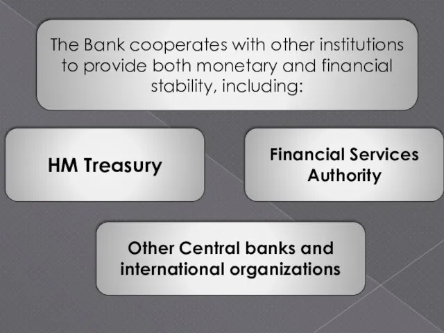 The Bank cooperates with other institutions to provide both monetary