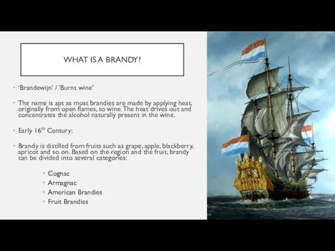 WHAT IS A BRANDY? ‘Brandewijn’ / ‘Burnt wine’ The name