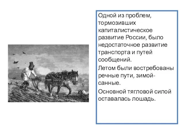 Одной из проблем, тормозивших капиталистическое развитие России, было недостаточное развитие