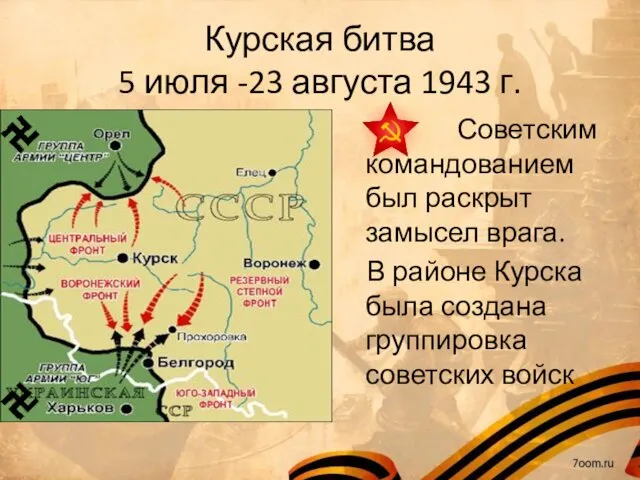 Курская битва 5 июля -23 августа 1943 г. Советским командованием