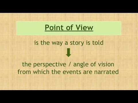 Point of View is the way a story is told the perspective /
