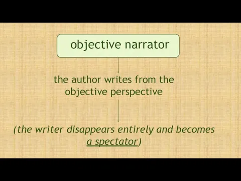 objective narrator the author writes from the objective perspective (the