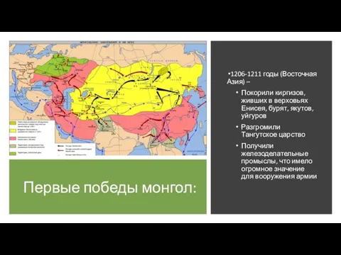 Первые победы монгол: 1206-1211 годы (Восточная Азия) – Покорили киргизов,