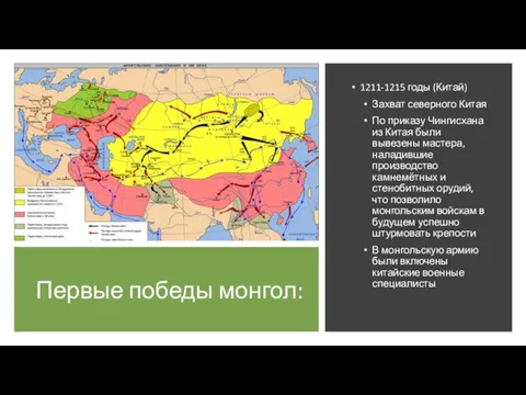 Первые победы монгол: 1211-1215 годы (Китай) Захват северного Китая По