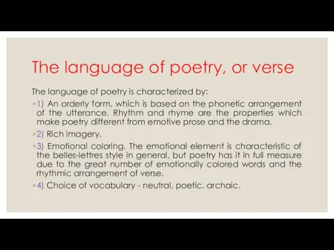 The language of poetry, or verse The language of poetry