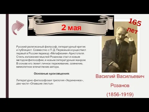 2 мая 165 лет Василий Васильевич Розанов (1856-1919) Русский религиозный