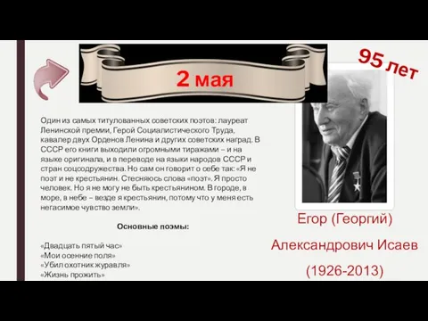 Егор (Георгий) Александрович Исаев (1926-2013) 2 мая 95 лет Один