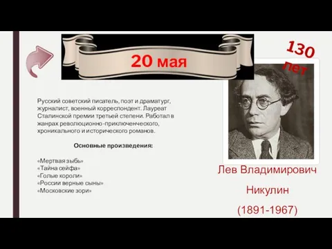 Лев Владимирович Никулин (1891-1967) 20 мая 130 лет Русский советский