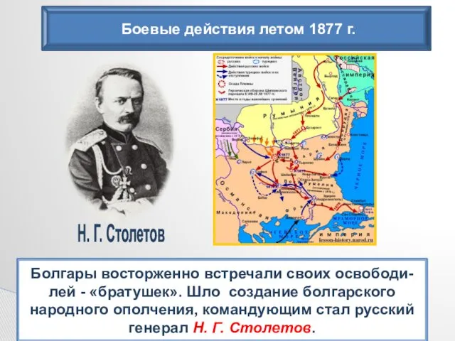 Боевые действия летом 1877 г. Болгары восторженно встречали своих освободи-