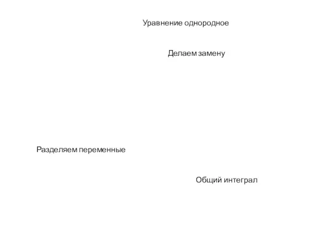 Делаем замену Общий интеграл Разделяем переменные Уравнение однородное