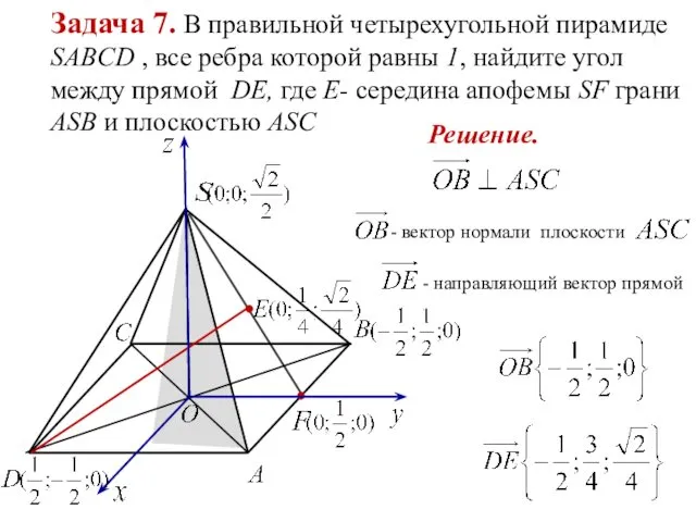 Задача 7. В правильной четырехугольной пирамиде SABCD , все ребра которой равны 1,