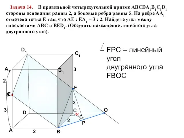 Задача 14. В правильной четырехугольной призме АВСDA1B1C1D1 стороны основания равны 2, а боковые