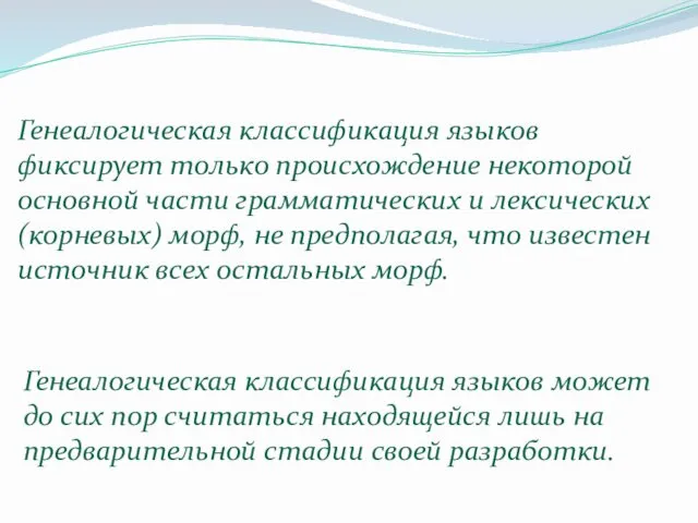 Генеалогическая классификация языков фиксирует только происхождение некоторой основной части грамматических