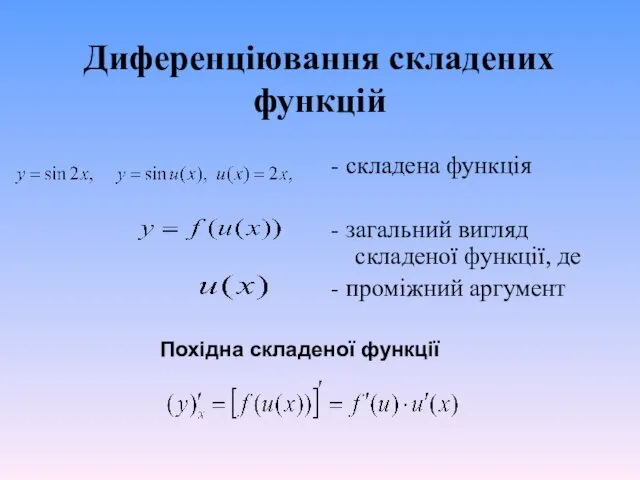 Диференціювання складених функцій - складена функція - загальний вигляд складеної