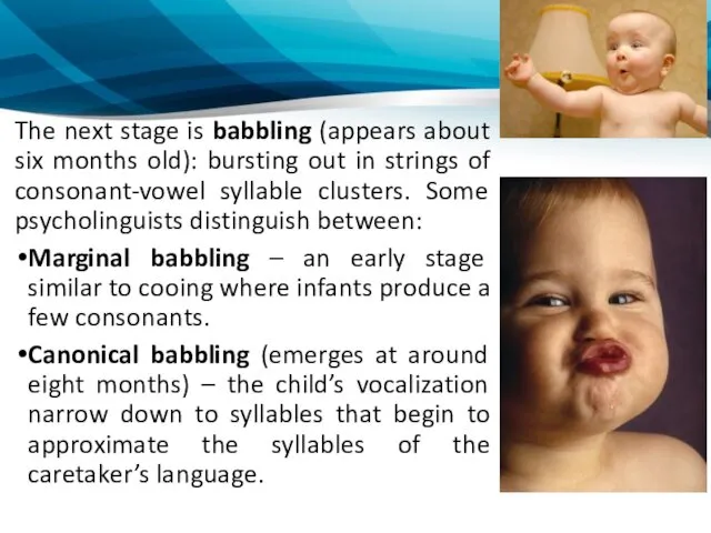 The next stage is babbling (appears about six months old):
