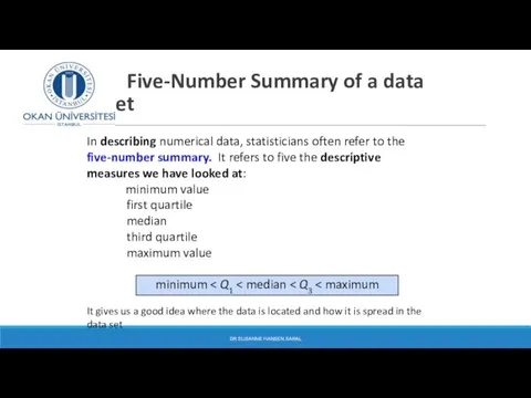 Five-Number Summary of a data set DR SUSANNE HANSEN SARAL