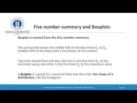 Five number summary and Boxplots Boxplot is created from the