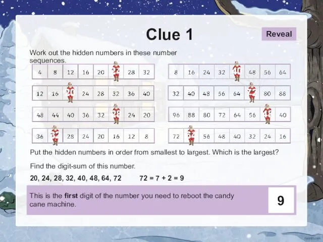 Clue 1 Work out the hidden numbers in these number