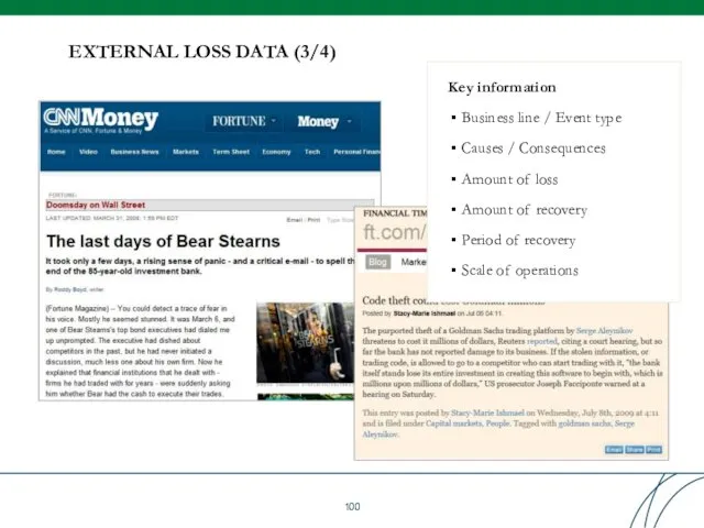 EXTERNAL LOSS DATA (3/4) Key information Business line / Event