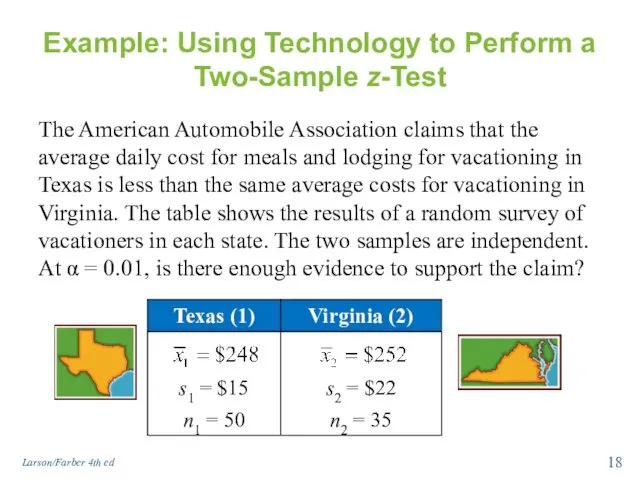 Example: Using Technology to Perform a Two-Sample z-Test The American Automobile Association claims