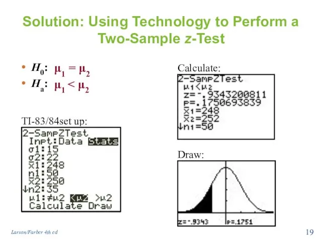 Solution: Using Technology to Perform a Two-Sample z-Test H0: Ha: