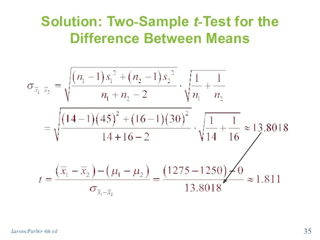 Solution: Two-Sample t-Test for the Difference Between Means Larson/Farber 4th ed