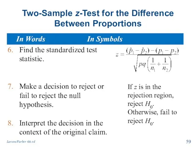 Two-Sample z-Test for the Difference Between Proportions Find the standardized test statistic. Make
