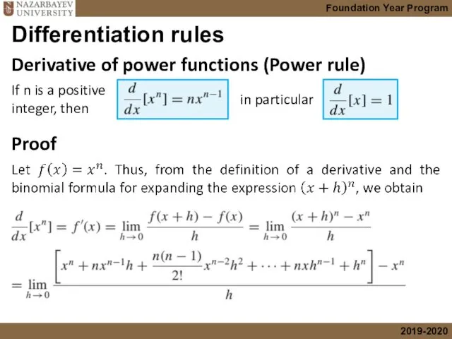 Derivative of power functions (Power rule) Differentiation rules If n