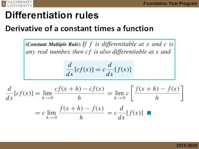 Derivative of a constant times a function Differentiation rules