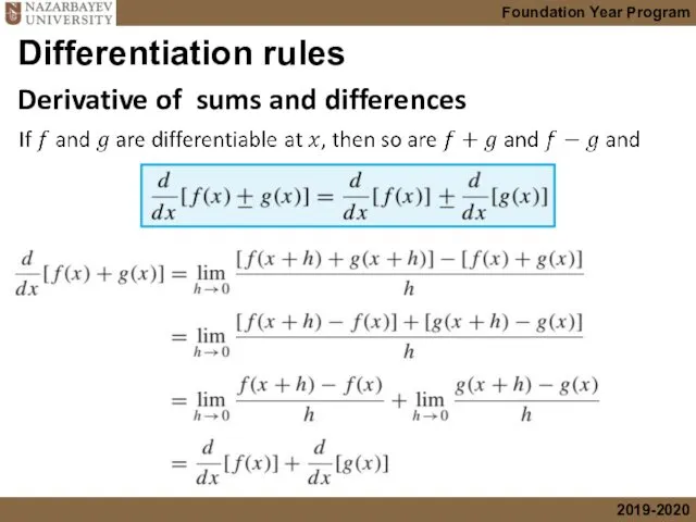 Derivative of sums and differences Differentiation rules