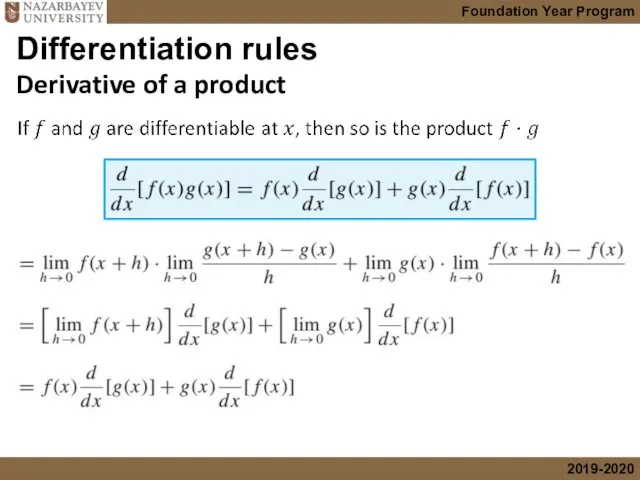 Differentiation rules Derivative of a product