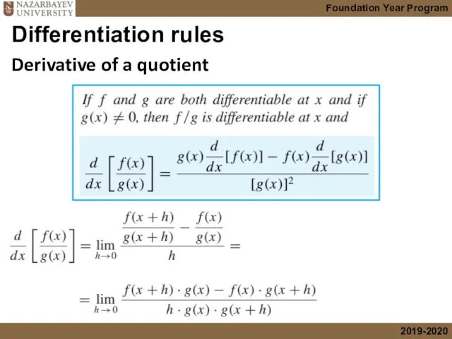 Derivative of a quotient Differentiation rules