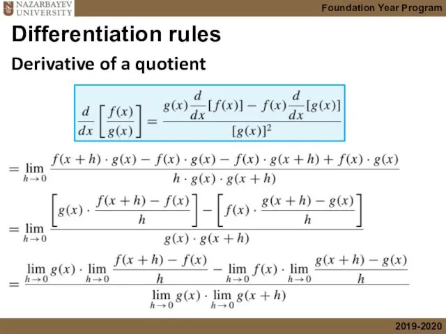 Derivative of a quotient Differentiation rules