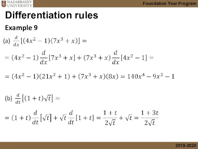 Example 9 Differentiation rules