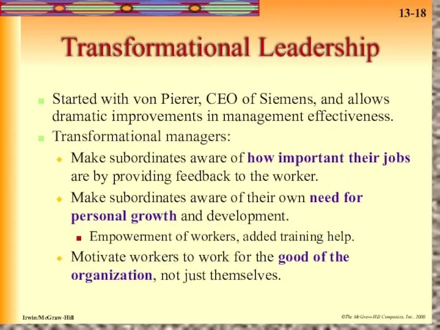 Transformational Leadership Started with von Pierer, CEO of Siemens, and