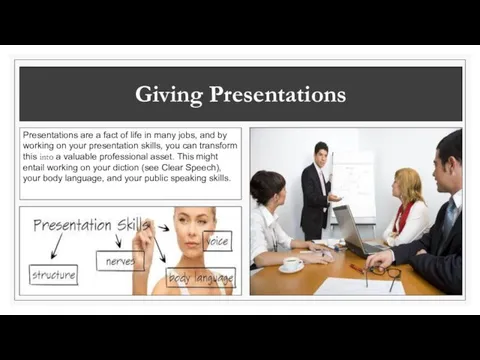 Giving Presentations Presentations are a fact of life in many