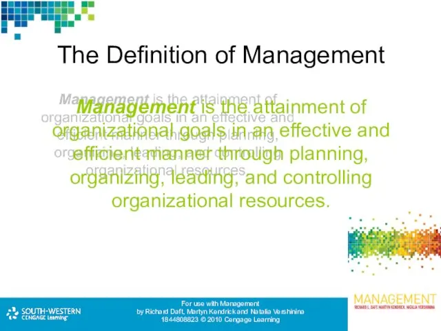 The Definition of Management Management is the attainment of organizational